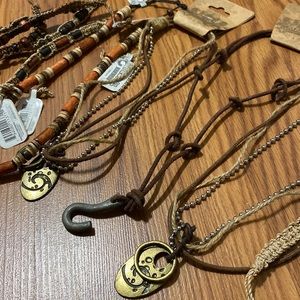 Tribal genuine leather necklaces and bracelets bundle